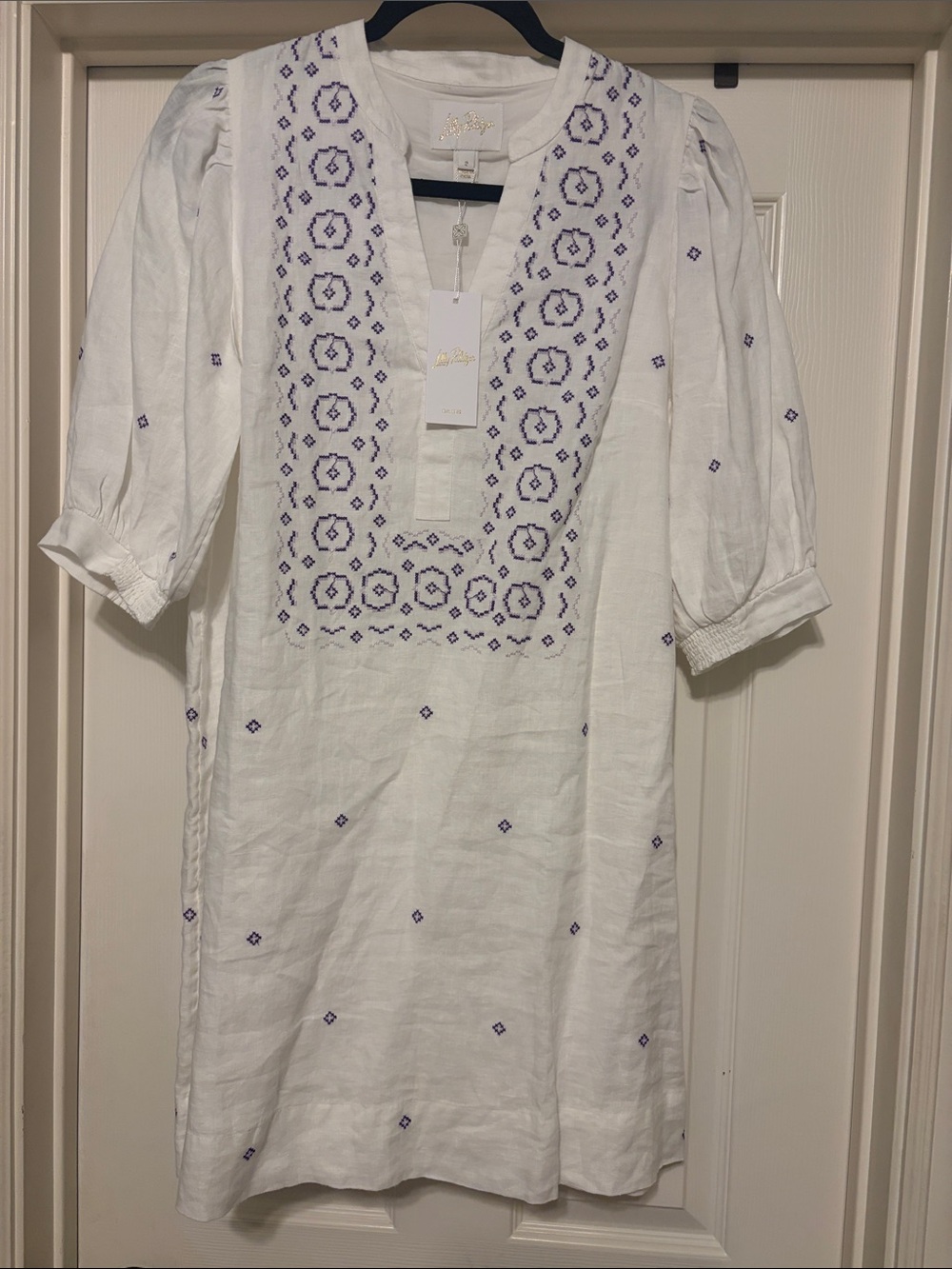 Lilly Pulitzer white linen dress w/purple embroidery NEW W/Tags Sz 8